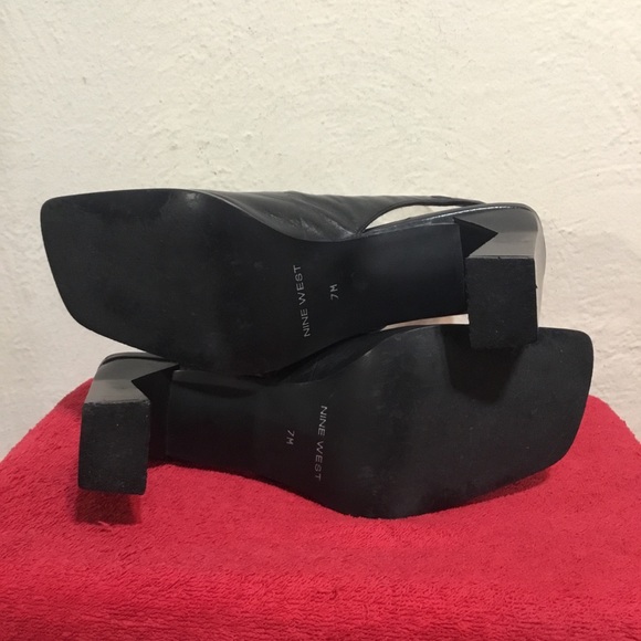 NINE WEST 7M Black Leather peek Toe Sling Back GUC - Picture 5 of 8